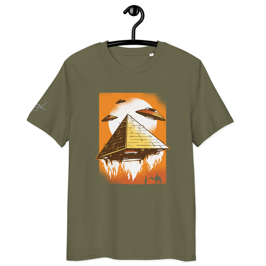 Alien UFO und Pyramieden T-Shirt – Raumschiff fliegt Design | Bio Baumwolle - bullogh#