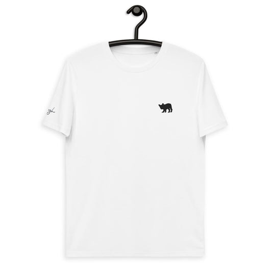 Bio Baumwoll T-Shirt Weiß mit Gestickter Französischer Bulldogge V5 - Umweltfreundliche Mode für Bulldoggenliebhaber - bullogh#