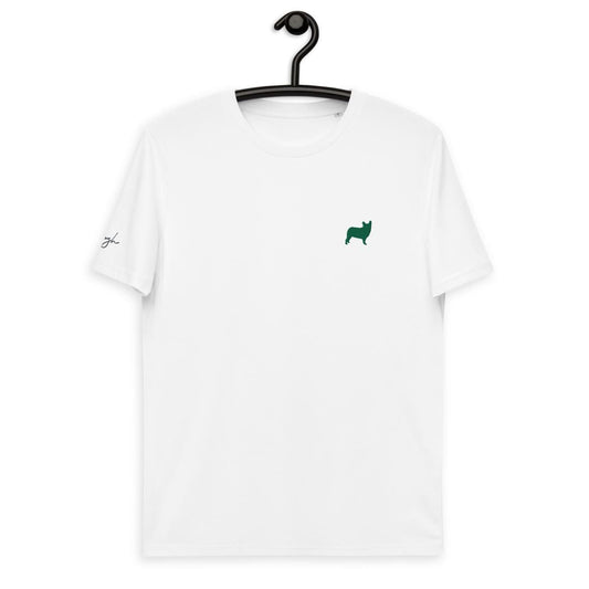 Bio Baumwoll T-Shirts Weiß mit Französischer Bulldogge V3 - Stilvoll, Nachhaltig und mit Stickerei - bullogh#