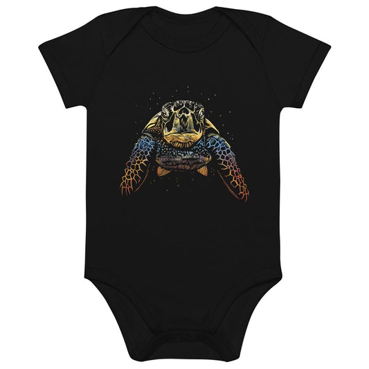 Bunter Baby Body aus Bio - Baumwolle – Niedliches Schildkröten - Design für kleine Abenteurer - bullogh#