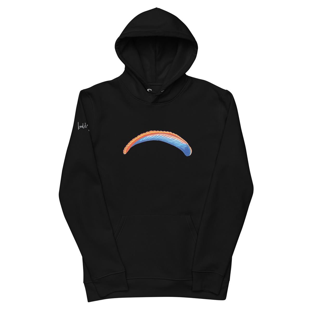 Nachhaltiger Bio - Hoodie Solo Wing Comic mit Paragliding - Print für umweltbewusste Abenteurer - bullogh#