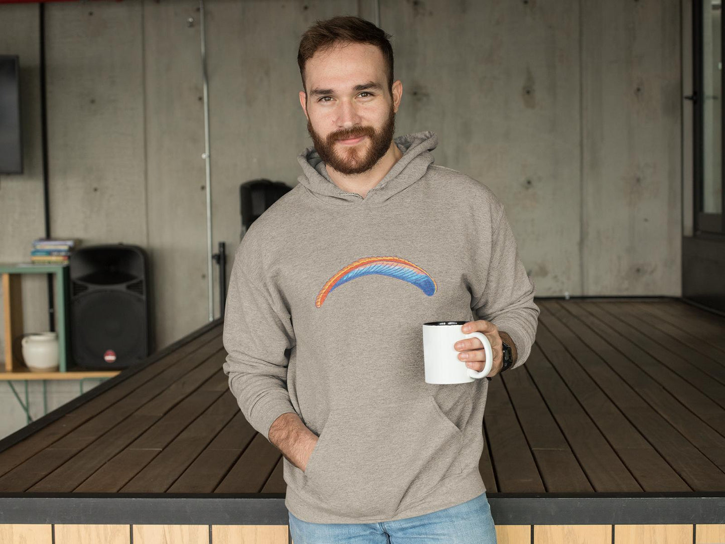 Nachhaltiger Bio - Hoodie Solo Wing Comic mit Paragliding - Print für umweltbewusste Abenteurer - bullogh#