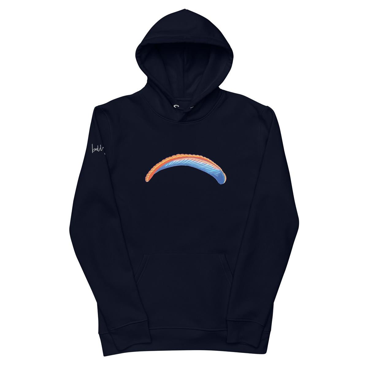 Nachhaltiger Bio - Hoodie Solo Wing Comic mit Paragliding - Print für umweltbewusste Abenteurer - bullogh#