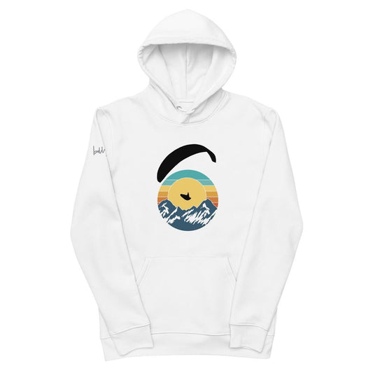 Stylisher Bio - Hoodie Paragliding Mountain aus recyceltem Polyester und Bio Baumwolle für Gleitschirm - Fans - bullogh#