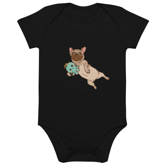 Süße Bio - Freude: Entdecke unseren Bio Baumwoll Baby Body mit bezauberndem Frenchie Comic Design! - bullogh#