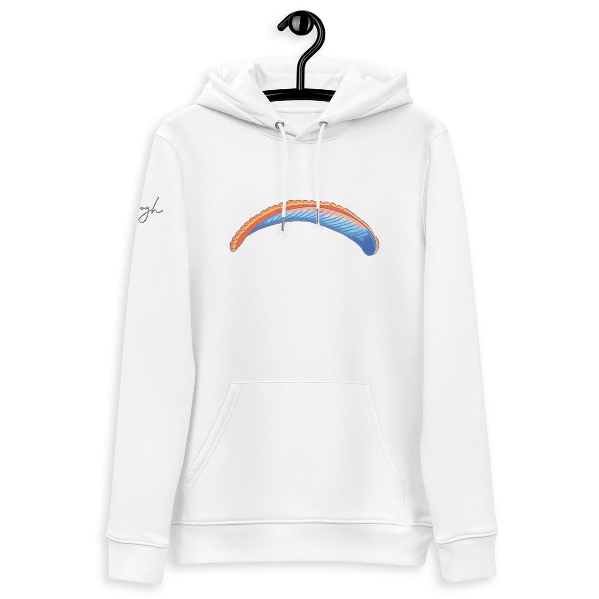 Nachhaltiger Bio-Hoodie Solo Wing Comic mit Paragliding-Print für umweltbewusste Abenteurer