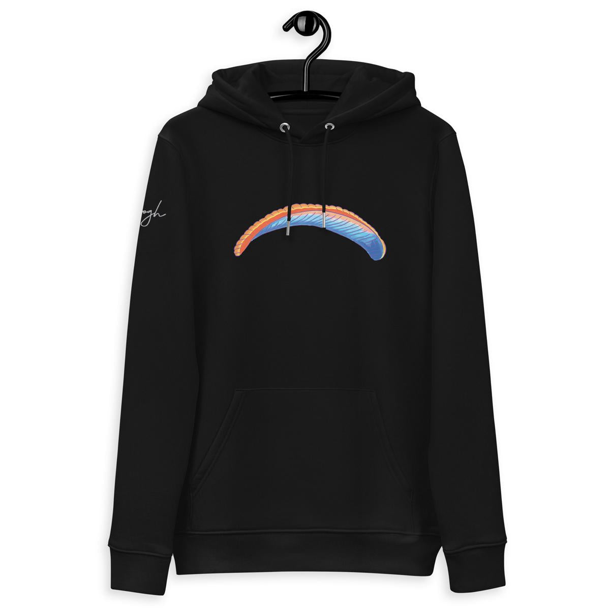 Nachhaltiger Bio-Hoodie Solo Wing Comic mit Paragliding-Print für umweltbewusste Abenteurer