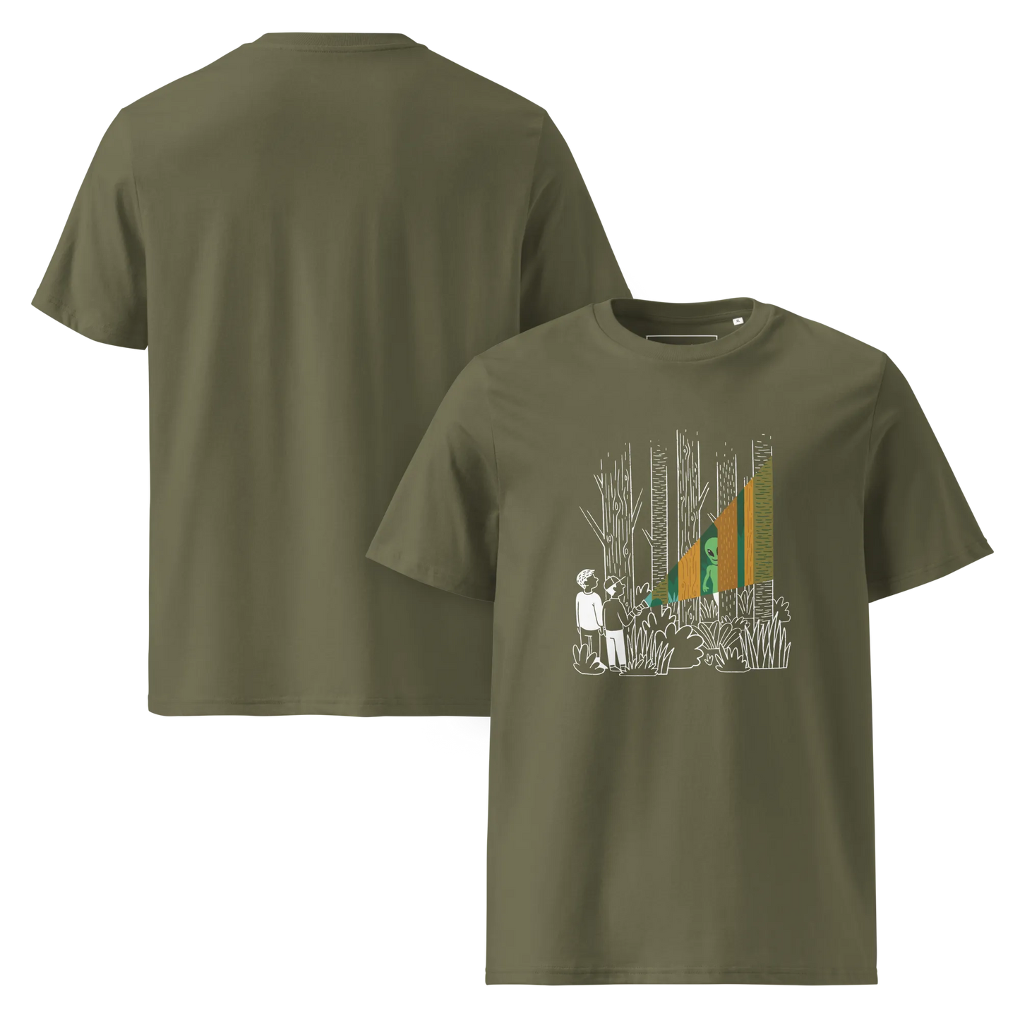 Alien im Wald – T-Shirt aus Bio Baumwolle