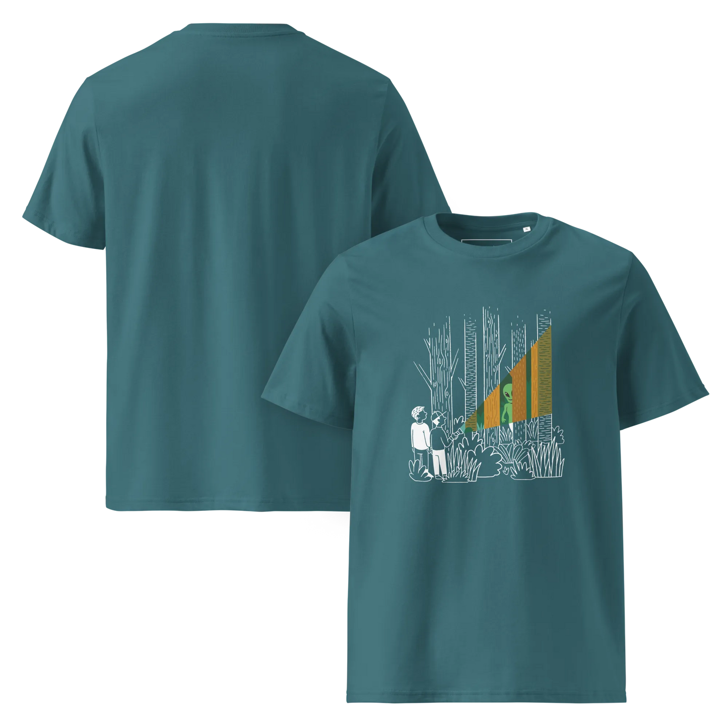 Alien im Wald – T-Shirt aus Bio Baumwolle