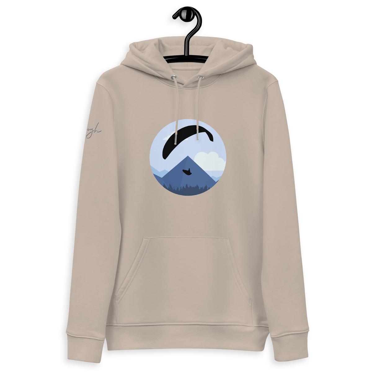 Nachhaltiger Bio Baumwoll Hoodie Blue Paraglider mit Paragliding-Print für umweltbewusste Abenteurer