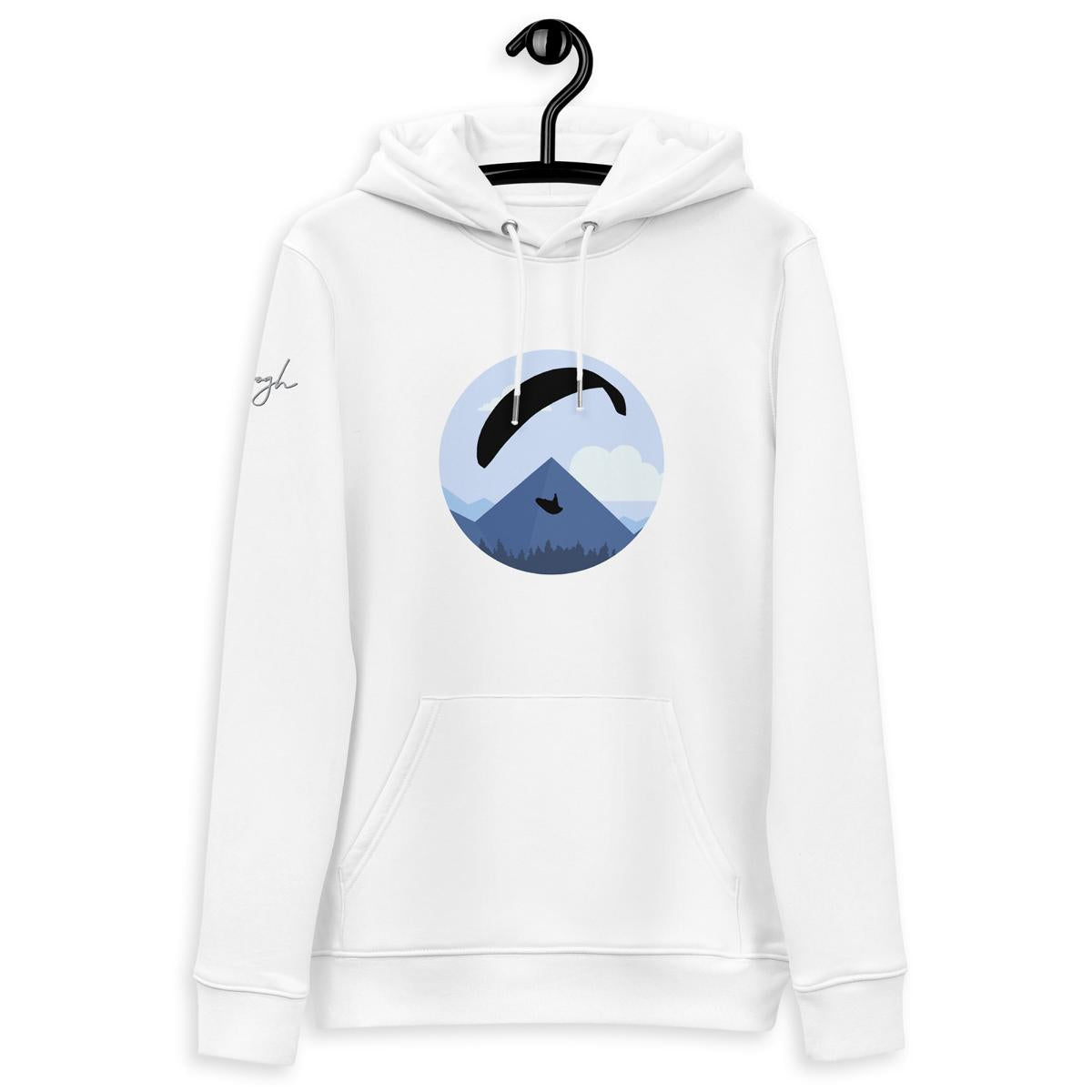 Nachhaltiger Bio Baumwoll Hoodie Blue Paraglider mit Paragliding-Print für umweltbewusste Abenteurer