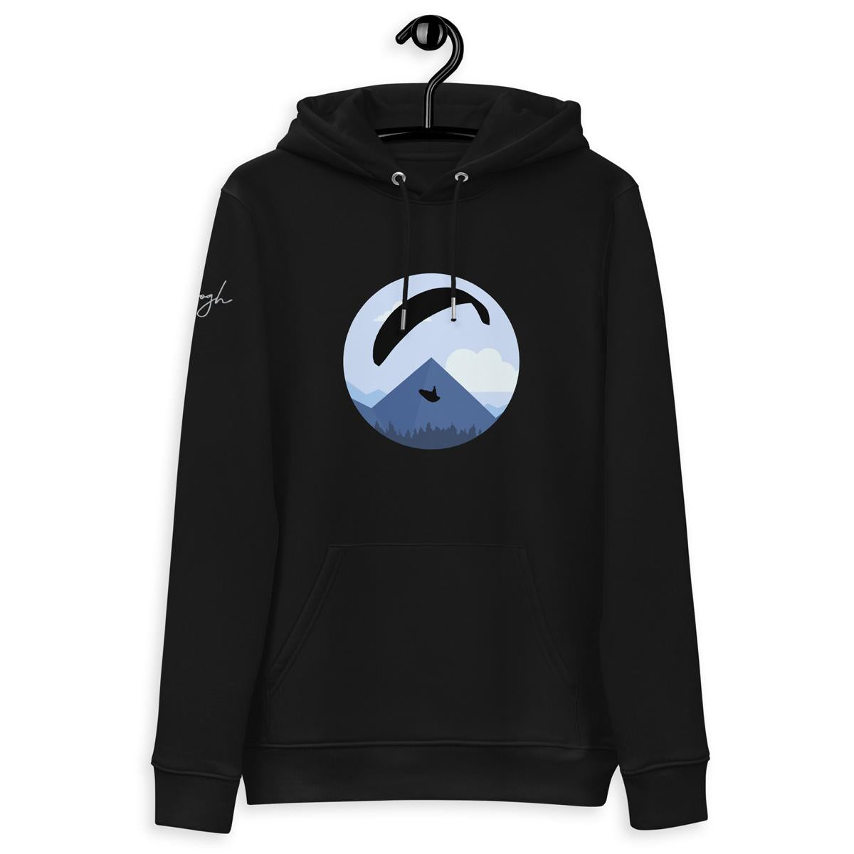 Nachhaltiger Bio Baumwoll Hoodie Blue Paraglider mit Paragliding-Print für umweltbewusste Abenteurer