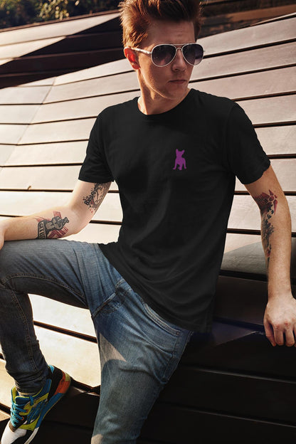 Bio Baumwoll T-Shirt Schwarz mit Französischer Bulldogge Gestickt V1 - Nachhaltige Mode für Hundeliebhaber - bullogh#