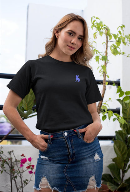 Bio Baumwoll T-Shirt Schwarz mit Französischer Bulldogge Gestickt V1 - Nachhaltige Mode für Hundeliebhaber - bullogh#