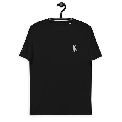 Bio Baumwoll T-Shirt Schwarz mit Französischer Bulldogge Gestickt V1 - Nachhaltige Mode für Hundeliebhaber - bullogh#