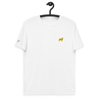 Bio Baumwoll T-Shirts Weiß mit Französischer Bulldogge V3 - Stilvoll, Nachhaltig und mit Stickerei - bullogh#