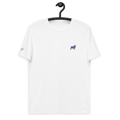 Bio Baumwoll T-Shirts Weiß mit Französischer Bulldogge V3 - Stilvoll, Nachhaltig und mit Stickerei - bullogh#