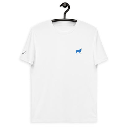 Bio Baumwoll T-Shirts Weiß mit Französischer Bulldogge V3 - Stilvoll, Nachhaltig und mit Stickerei - bullogh#