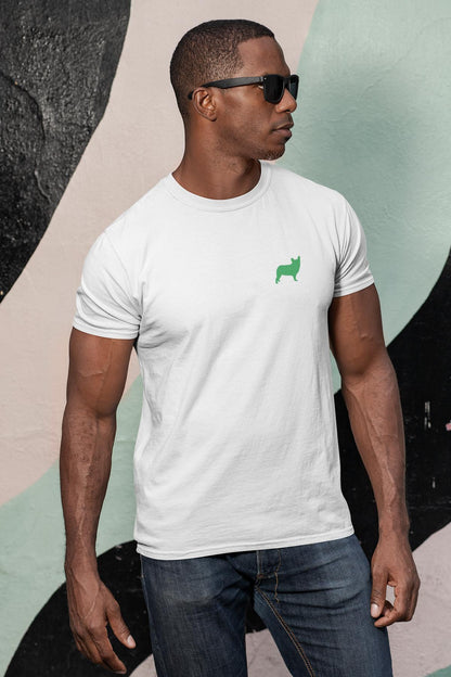Bio Baumwoll T-Shirts Weiß mit Französischer Bulldogge V3 - Stilvoll, Nachhaltig und mit Stickerei - bullogh#