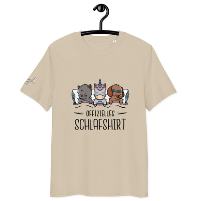 Bio - Baumwolle Schlafshirt – Offizielles Schlafanzug T-Shirt für Langschläfer mit Hund, Katze und Einhorn Design - bullogh#