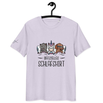 Bio - Baumwolle Schlafshirt – Offizielles Schlafanzug T-Shirt für Langschläfer mit Hund, Katze und Einhorn Design - bullogh#