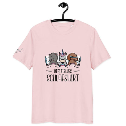 Bio - Baumwolle Schlafshirt – Offizielles Schlafanzug T-Shirt für Langschläfer mit Hund, Katze und Einhorn Design - bullogh#