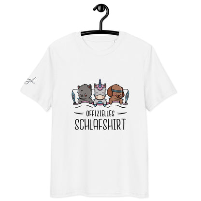 Bio - Baumwolle Schlafshirt – Offizielles Schlafanzug T-Shirt für Langschläfer mit Hund, Katze und Einhorn Design - bullogh#