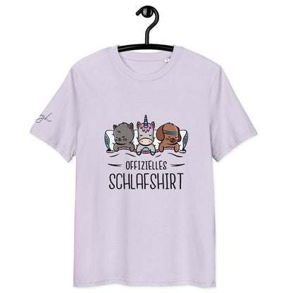 Bio - Baumwolle Schlafshirt – Offizielles Schlafanzug T-Shirt für Langschläfer mit Hund, Katze und Einhorn Design - bullogh#