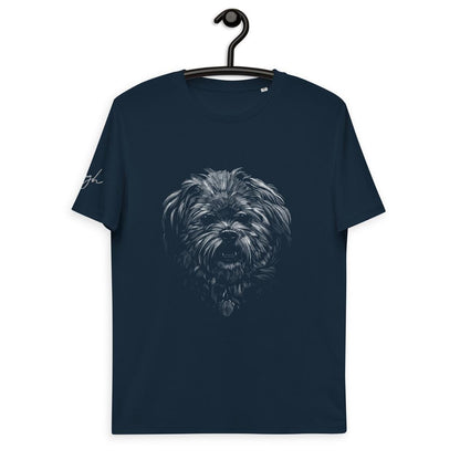 Eleganz in Bio: Shih Tzu Motiv auf Bio Baumwoll T-Shirt, Hunderasse shitzu - bullogh#