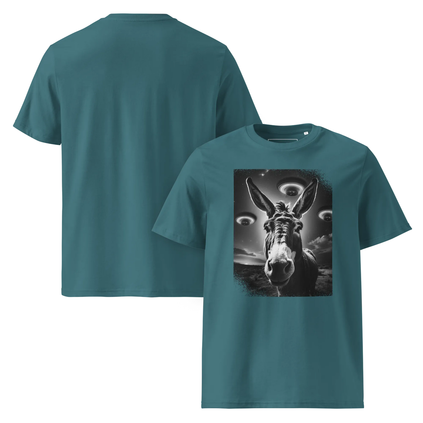 Esel und Raumschiff – T-Shirt aus Bio Baumwolle