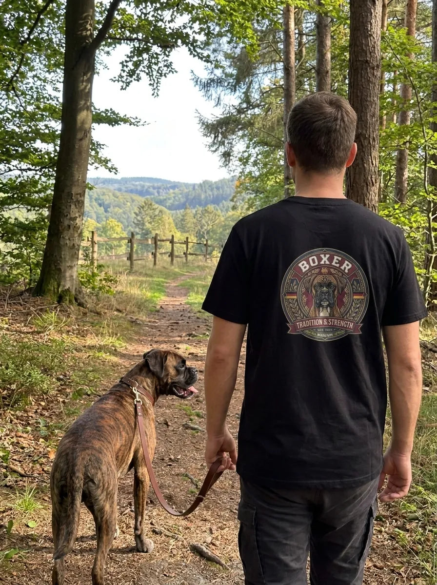 Boxer gestromt Dog Badge – Bio-T-Shirt