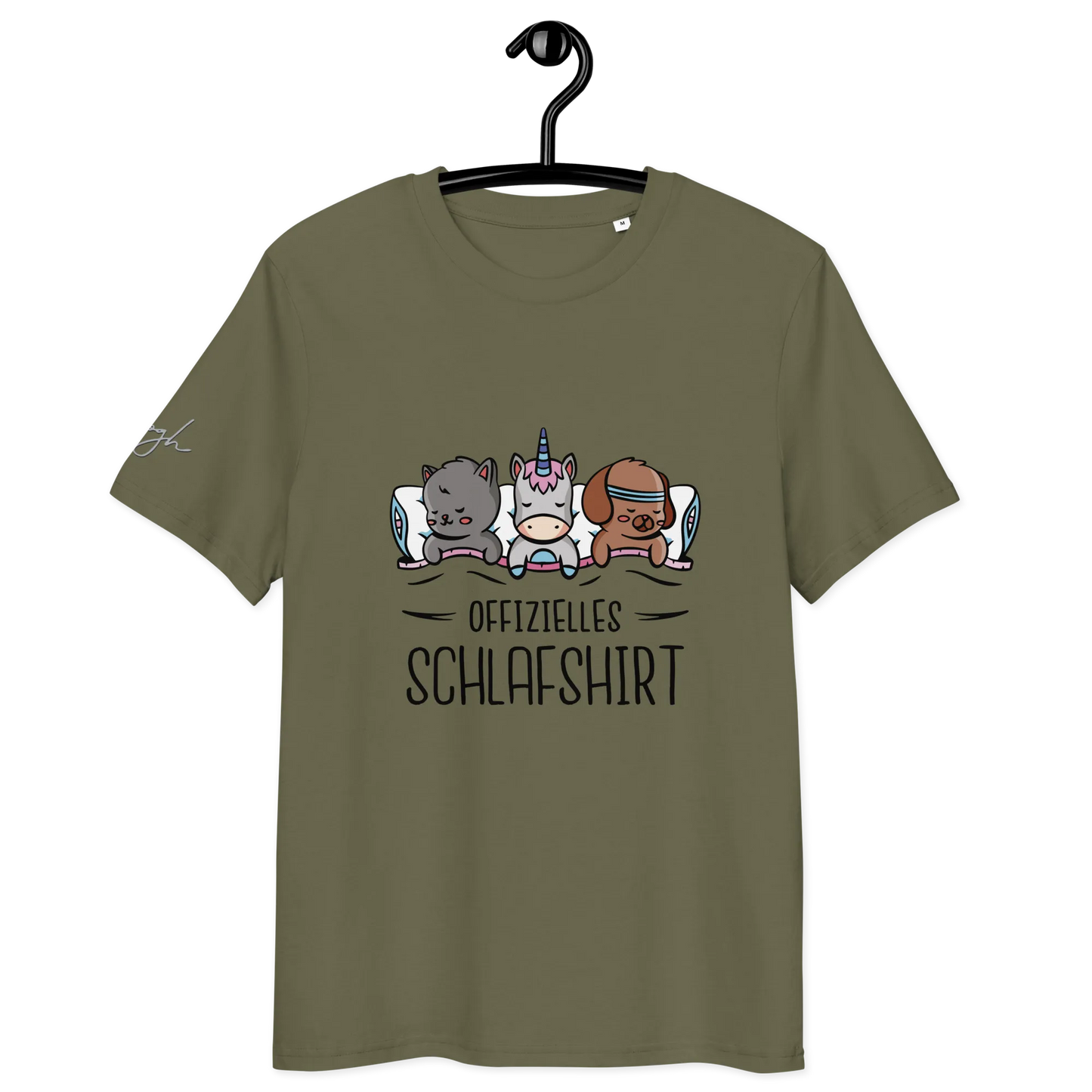 Bio-Baumwolle Schlafshirt – Offizielles Schlafanzug T-Shirt für Langschläfer mit Hund, Katze und Einhorn Design