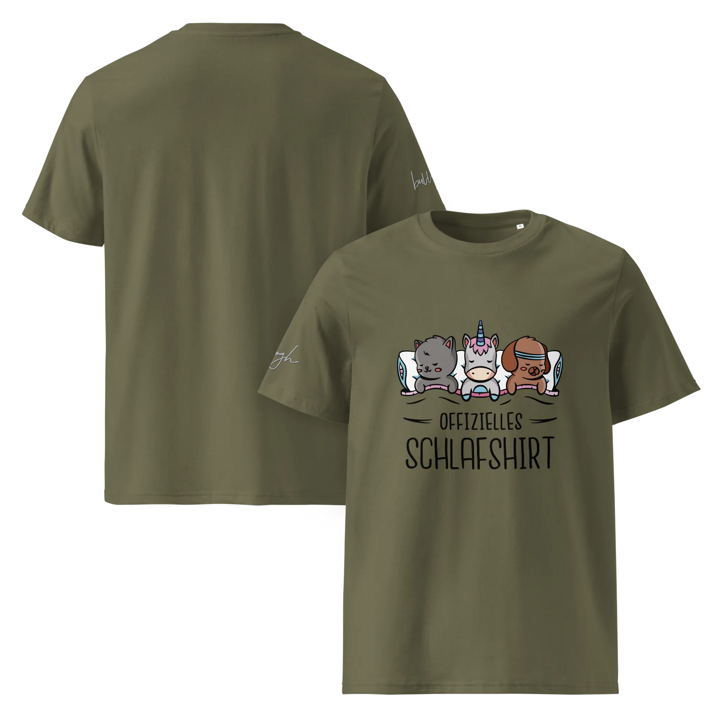 Bio-Baumwolle Schlafshirt – Offizielles Schlafanzug T-Shirt für Langschläfer mit Hund, Katze und Einhorn Design