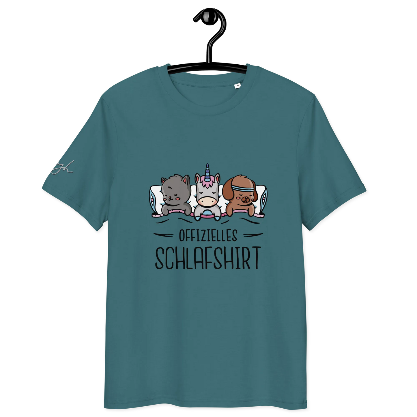 Bio-Baumwolle Schlafshirt – Offizielles Schlafanzug T-Shirt für Langschläfer mit Hund, Katze und Einhorn Design