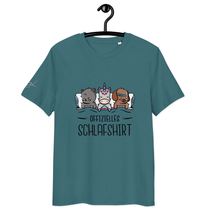 Bio-Baumwolle Schlafshirt – Offizielles Schlafanzug T-Shirt für Langschläfer mit Hund, Katze und Einhorn Design