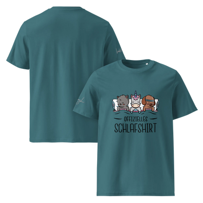 Bio-Baumwolle Schlafshirt – Offizielles Schlafanzug T-Shirt für Langschläfer mit Hund, Katze und Einhorn Design