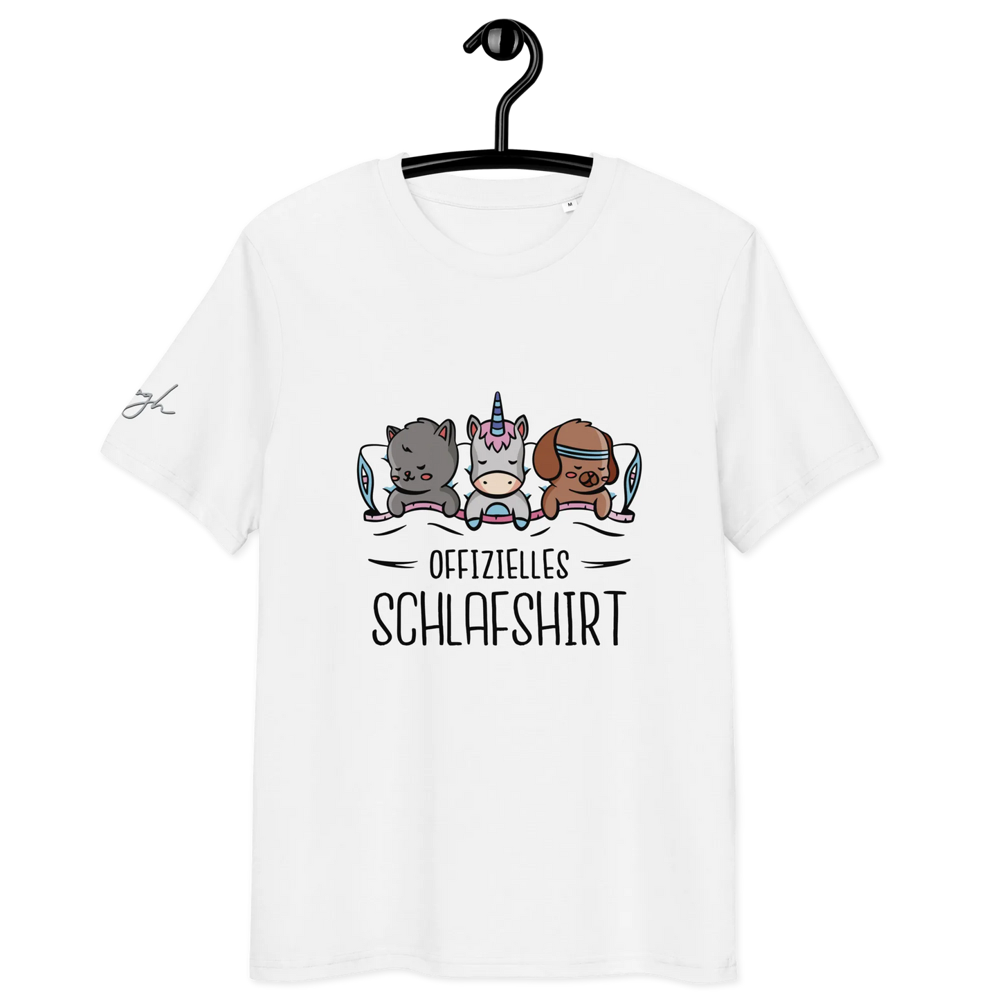 Bio-Baumwolle Schlafshirt – Offizielles Schlafanzug T-Shirt für Langschläfer mit Hund, Katze und Einhorn Design