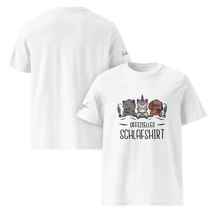 Bio-Baumwolle Schlafshirt – Offizielles Schlafanzug T-Shirt für Langschläfer mit Hund, Katze und Einhorn Design