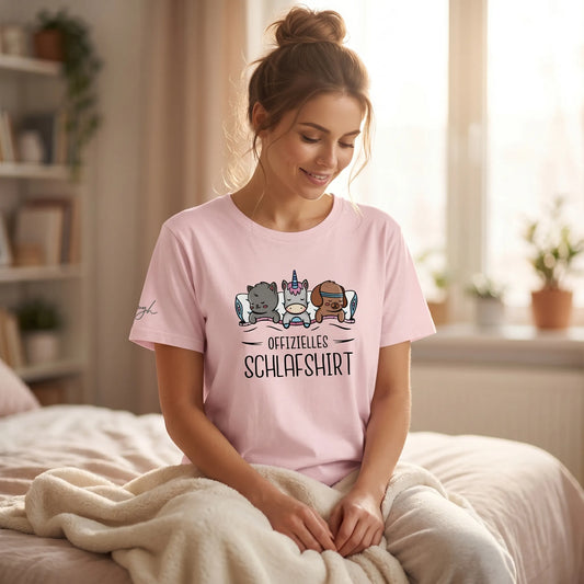 Bio-Baumwolle Schlafshirt – Offizielles Schlafanzug T-Shirt für Langschläfer mit Hund, Katze und Einhorn Design