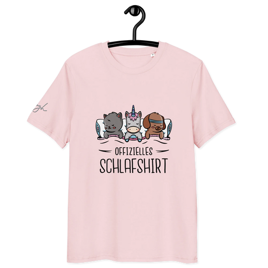 Bio-Baumwolle Schlafshirt – Offizielles Schlafanzug T-Shirt für Langschläfer mit Hund, Katze und Einhorn Design