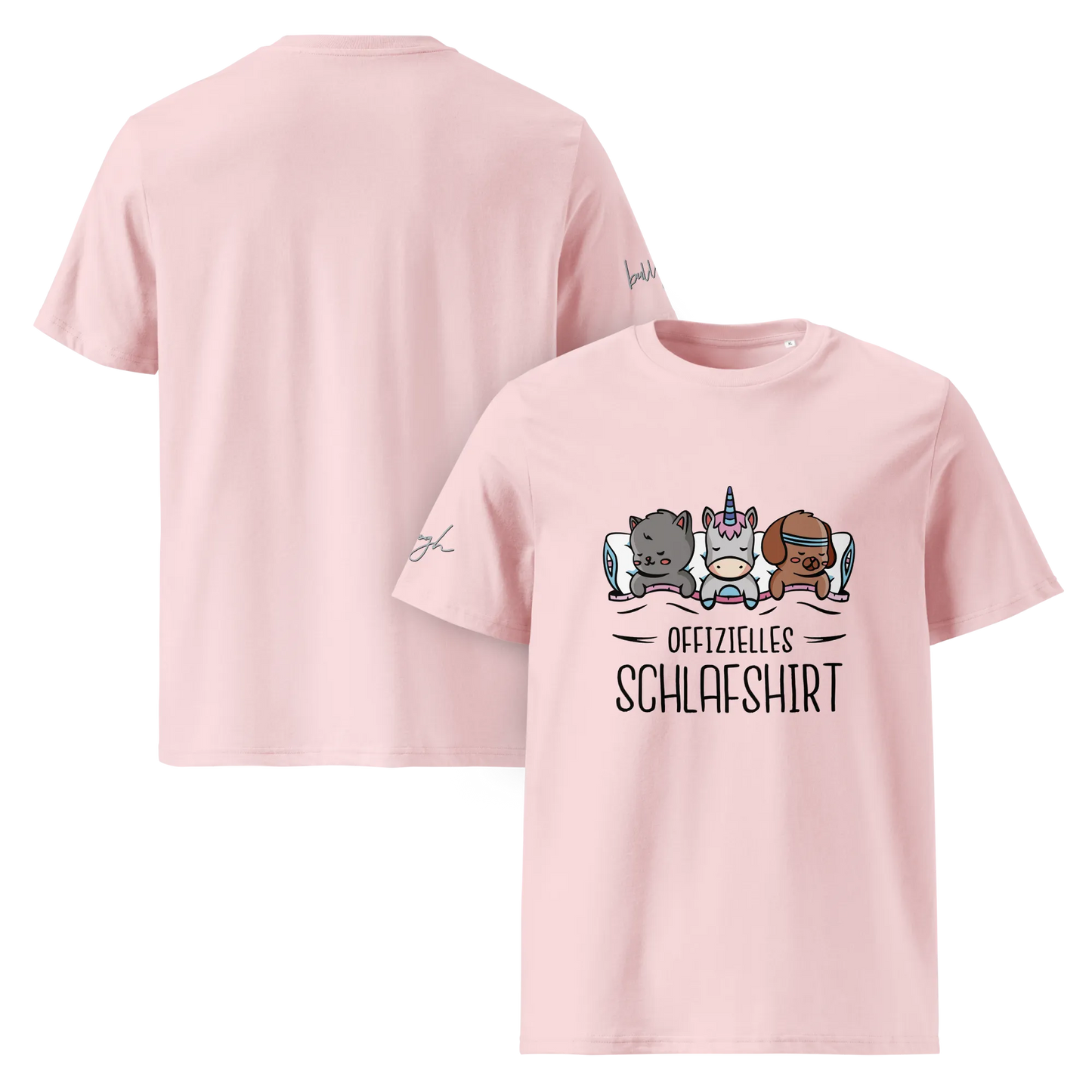 Bio-Baumwolle Schlafshirt – Offizielles Schlafanzug T-Shirt für Langschläfer mit Hund, Katze und Einhorn Design