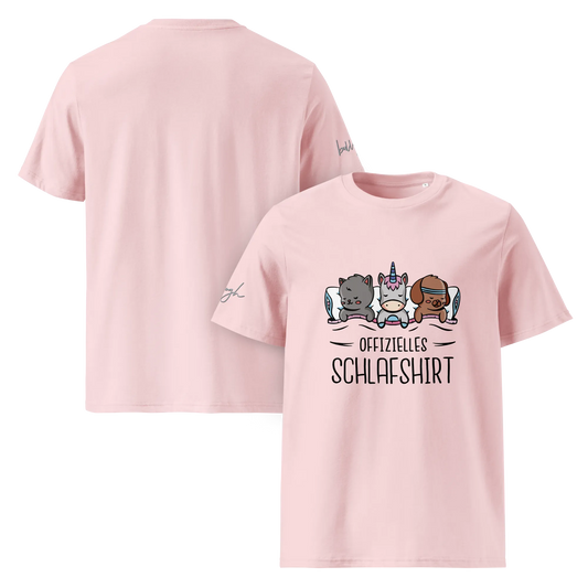 Bio-Baumwolle Schlafshirt – Offizielles Schlafanzug T-Shirt für Langschläfer mit Hund, Katze und Einhorn Design