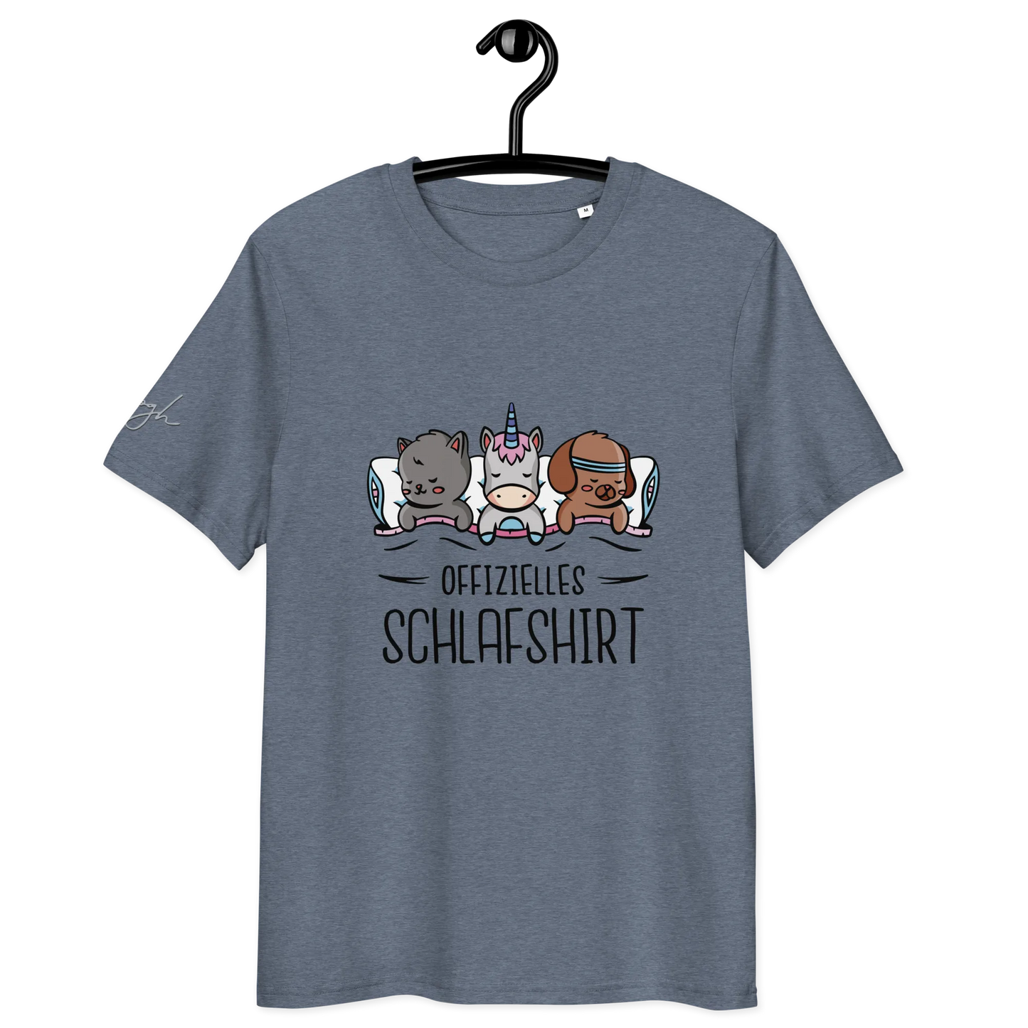 Bio-Baumwolle Schlafshirt – Offizielles Schlafanzug T-Shirt für Langschläfer mit Hund, Katze und Einhorn Design