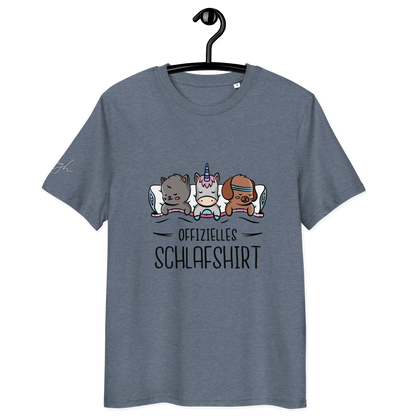 Bio-Baumwolle Schlafshirt – Offizielles Schlafanzug T-Shirt für Langschläfer mit Hund, Katze und Einhorn Design