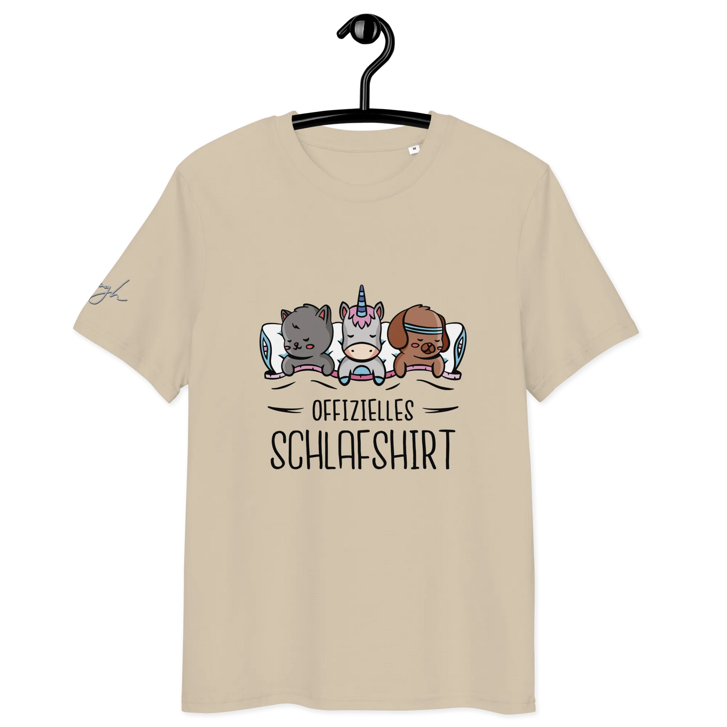 Bio-Baumwolle Schlafshirt – Offizielles Schlafanzug T-Shirt für Langschläfer mit Hund, Katze und Einhorn Design