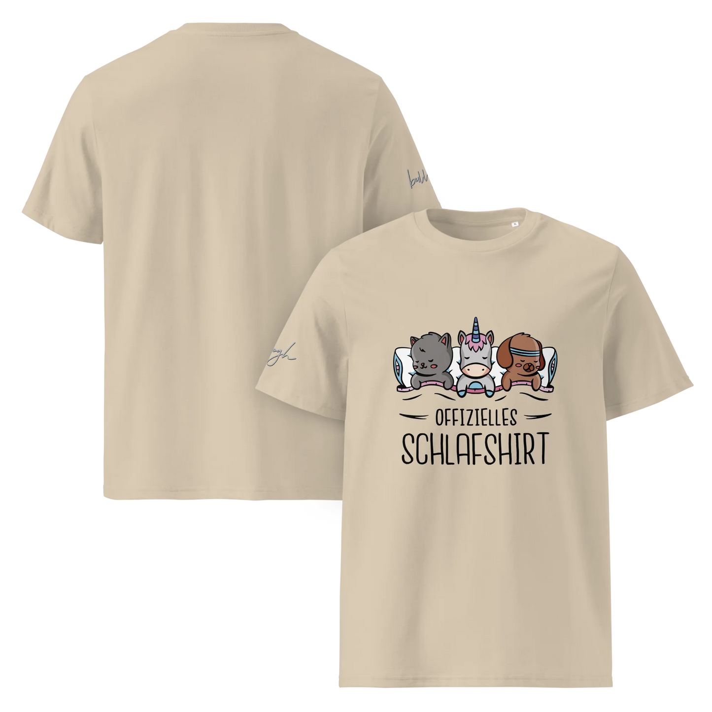 Bio-Baumwolle Schlafshirt – Offizielles Schlafanzug T-Shirt für Langschläfer mit Hund, Katze und Einhorn Design