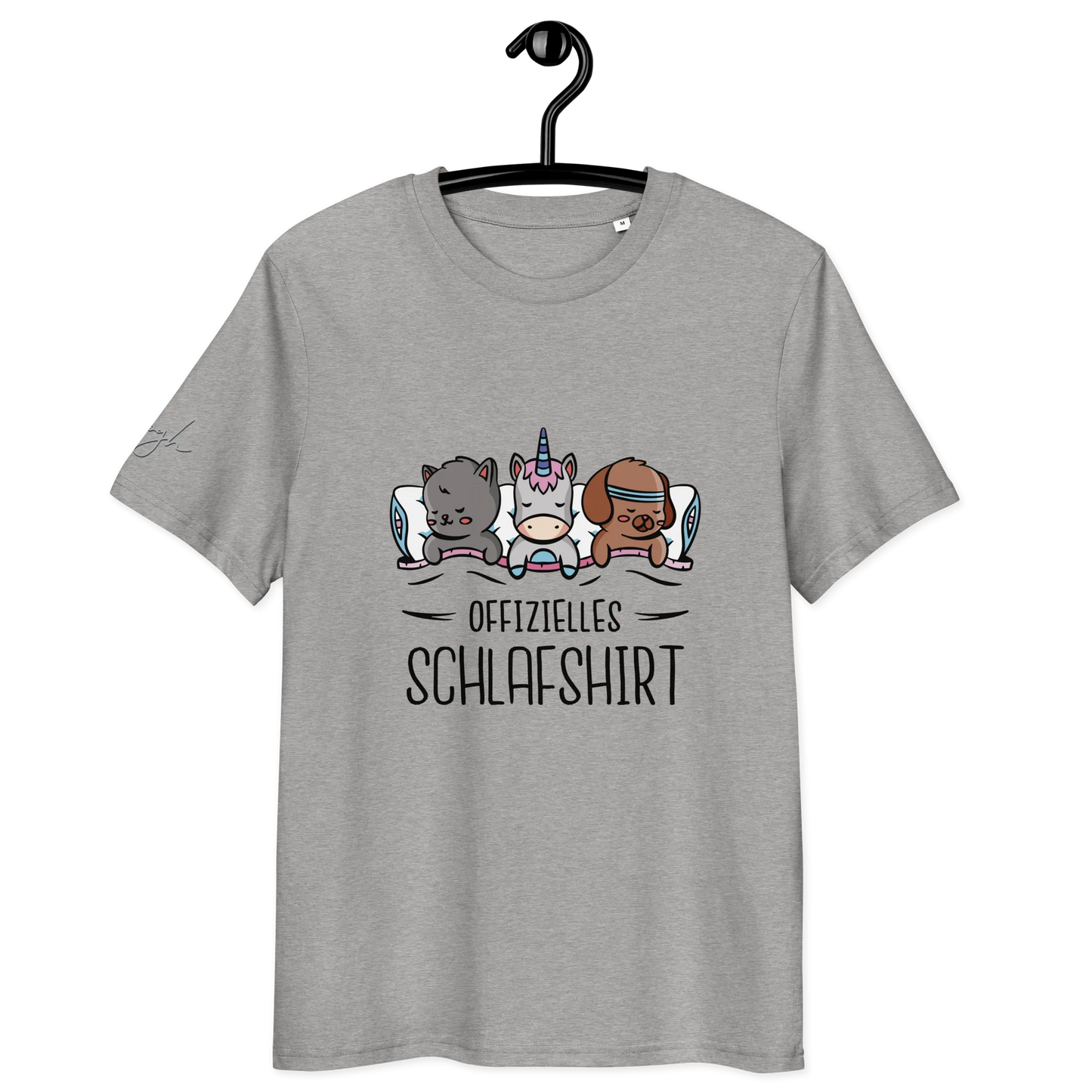 Bio-Baumwolle Schlafshirt – Offizielles Schlafanzug T-Shirt für Langschläfer mit Hund, Katze und Einhorn Design