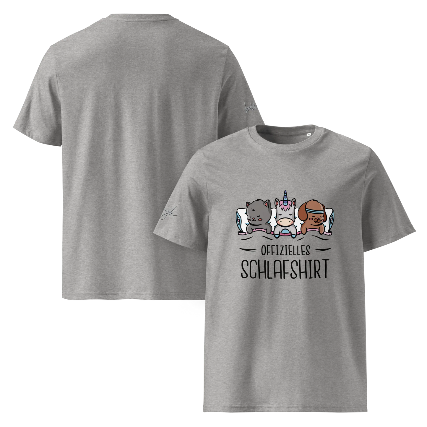 Bio-Baumwolle Schlafshirt – Offizielles Schlafanzug T-Shirt für Langschläfer mit Hund, Katze und Einhorn Design