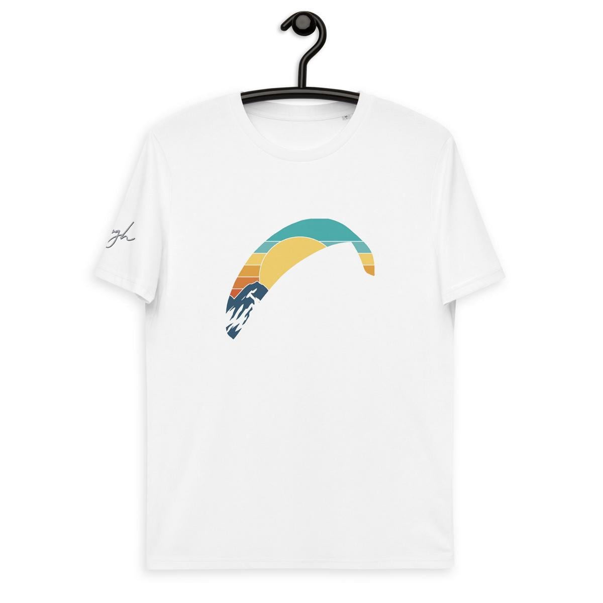 Nachhaltiges Paragliding: Bio - Baumwoll - T-Shirt mit Gleitschirm - Design Solo Wing Sunset - bullogh#