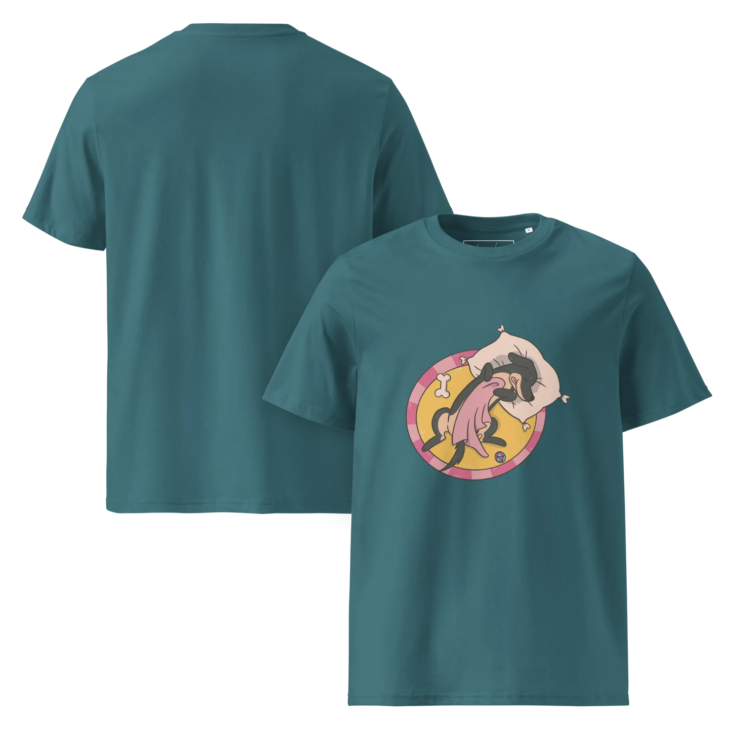 Hund im Körbchen – Bio-Schlafshirt für Hundeliebhaber